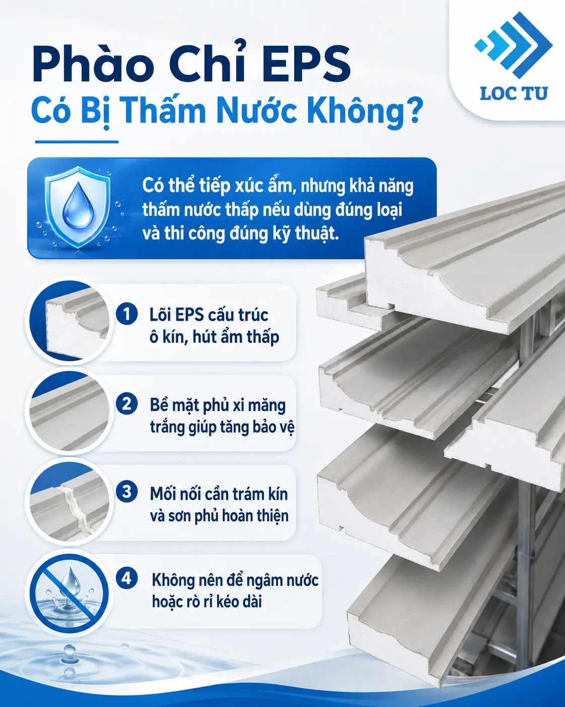 Độ bền của phào chỉ EPS không chỉ đến từ vật liệu mà còn phụ thuộc vào quy trình thi công hoàn thiện