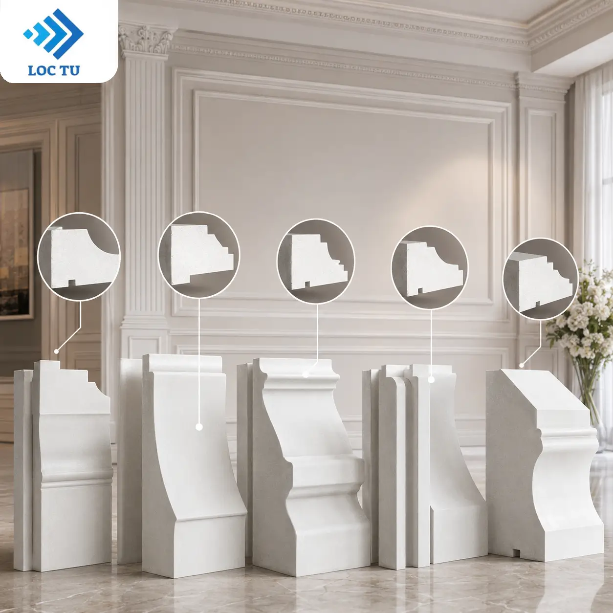 Phào chỉ EPS phong cách châu Âu làm nổi bật từng chi tiết mặt đứng.