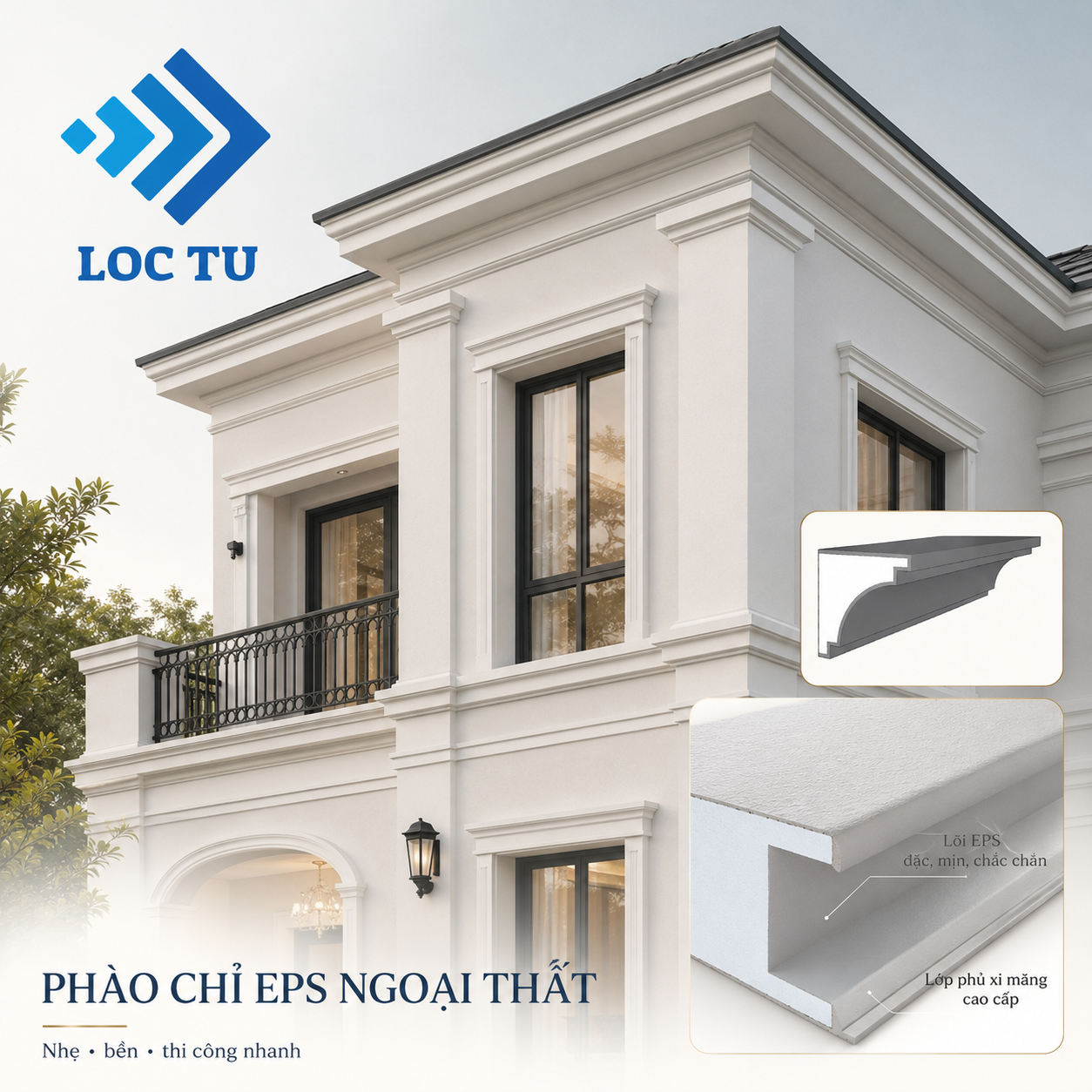 Phào chỉ EPS ngoại thất cho mặt tiền sang trọng