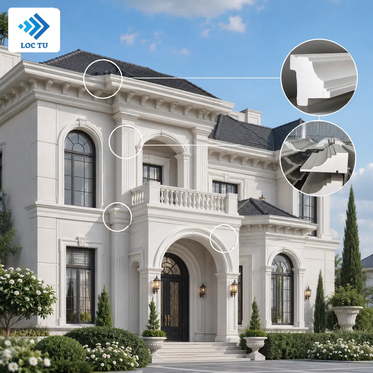 Phào chỉ EPS phong cách châu Âu tạo điểm nhấn cho kiến trúc biệt thự