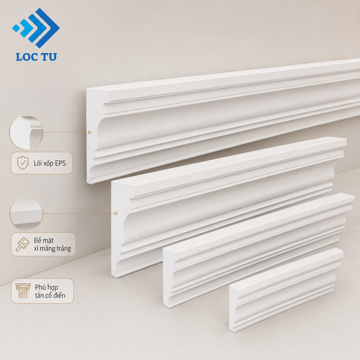 Cận cảnh phào chỉ EPS tân cổ điển cao cấp