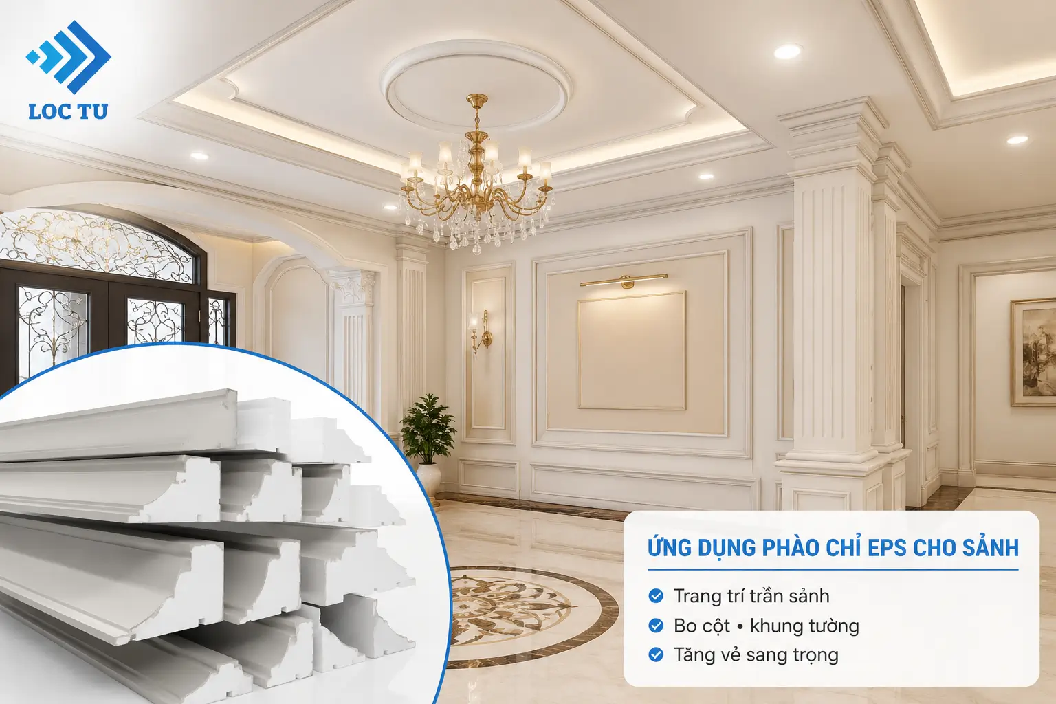 Phào chỉ EPS trang trí sảnh góp phần hoàn thiện không gian hiện đại