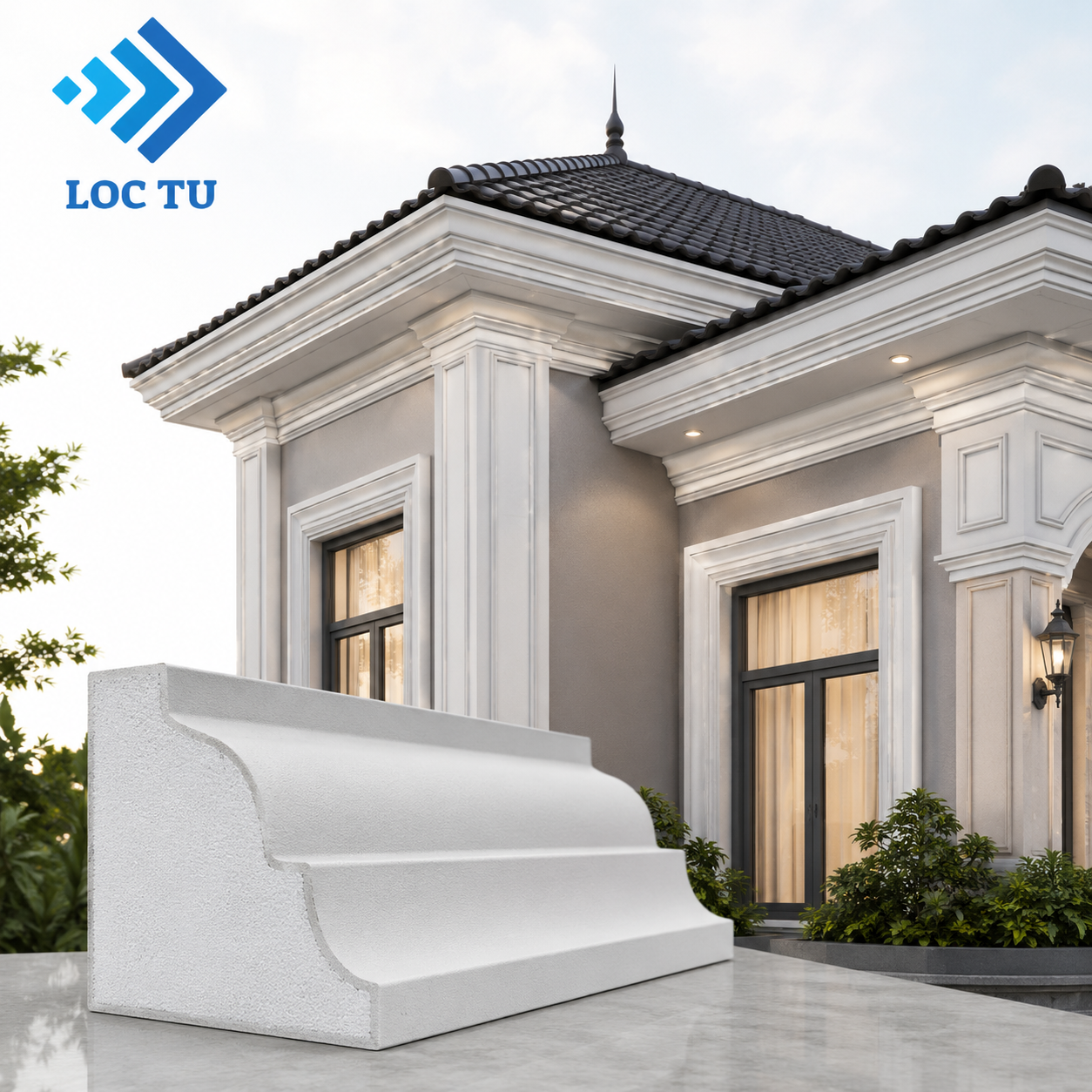 Phào chỉ EPS siêu nhẹ tại biệt thự cao cấp.