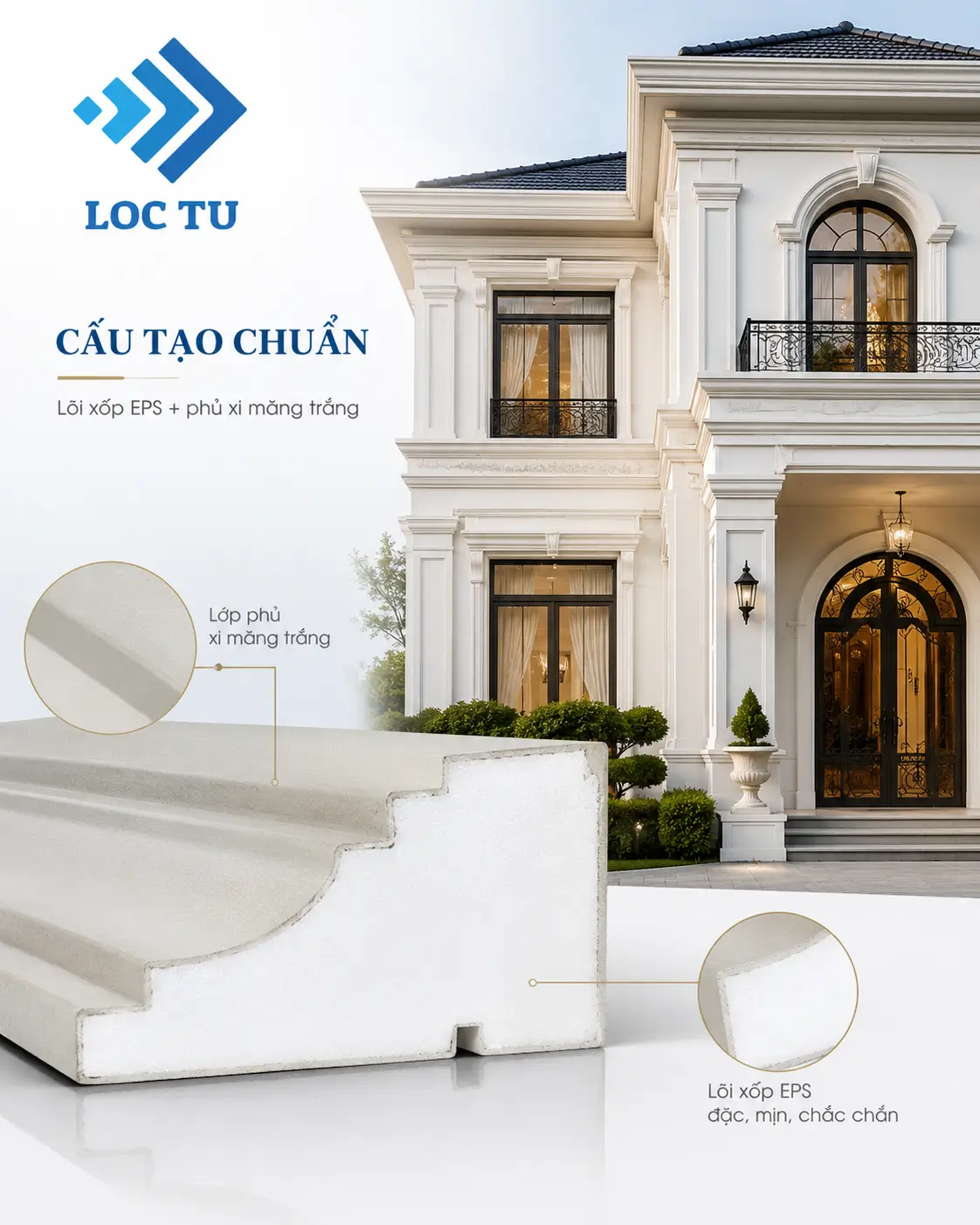 Phào EPS trang trí biệt thự sang trọng là lựa chọn của nhiều chủ đầu tư