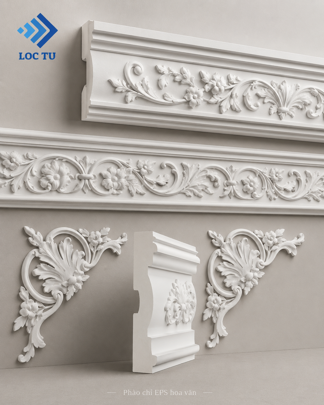 Phào chỉ EPS hoa văn đậm phong cách châu Âu