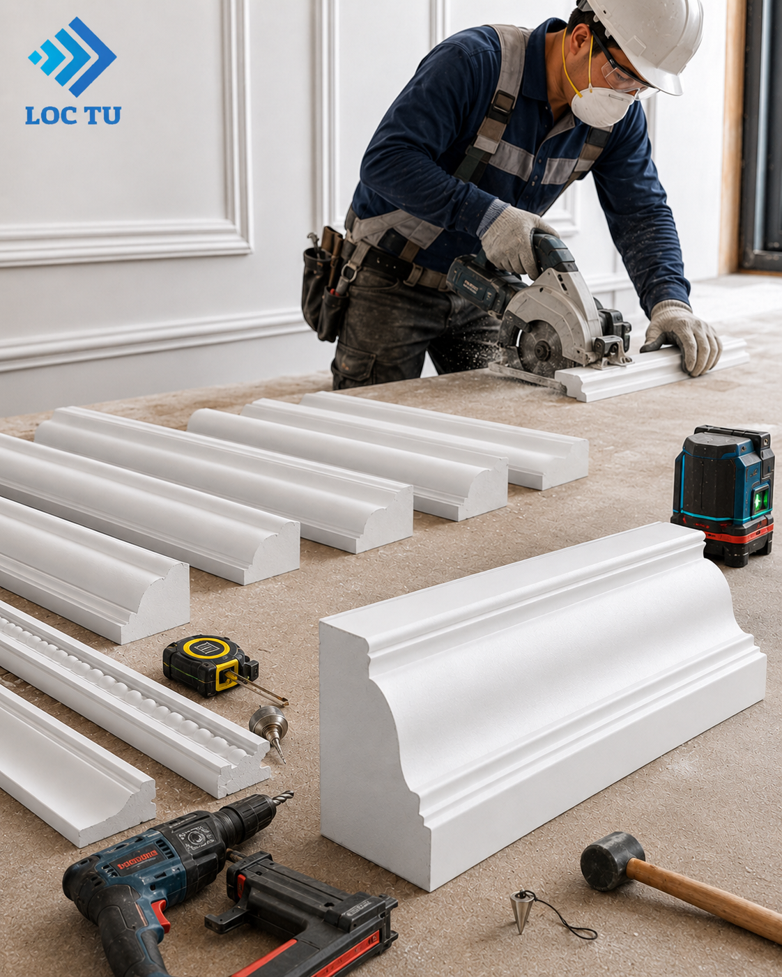 Thi công phào chỉ EPS đạt chuẩn kỹ thuật.