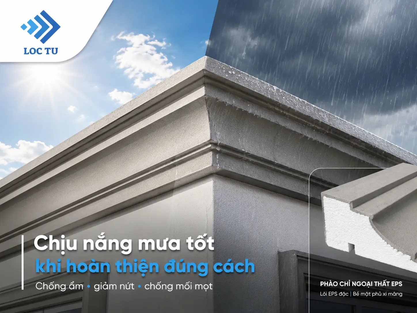 Phào chỉ EPS dùng được dưới tác động thời tiết