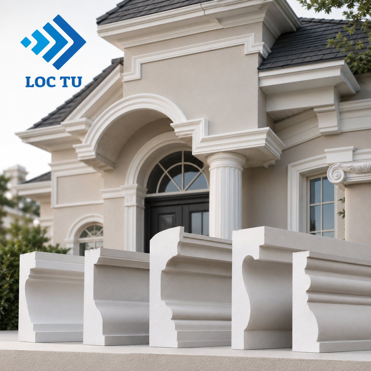 Hoàn thiện công trình với hệ phào chỉ EPS mặt tiền đồng bộ.