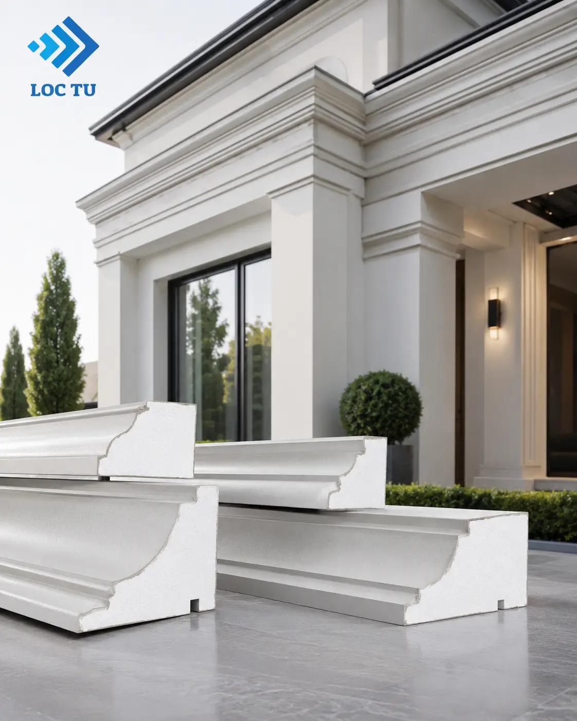 Hệ trang trí phào chỉ EPS hiện đại cho ngoại thất.