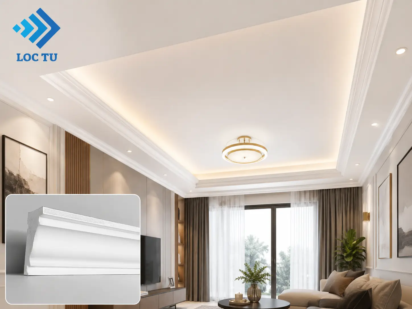 Không chỉ hoàn thiện không gian, phào chỉ EPS trần nhà còn tạo nên cảm giác sang trọng và đẳng cấp