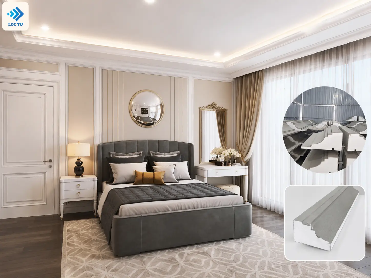 Phào chỉ EPS phòng ngủ giúp hoàn thiện vẻ đẹp của không gian theo cách nhẹ nhàng nhưng khác biệt