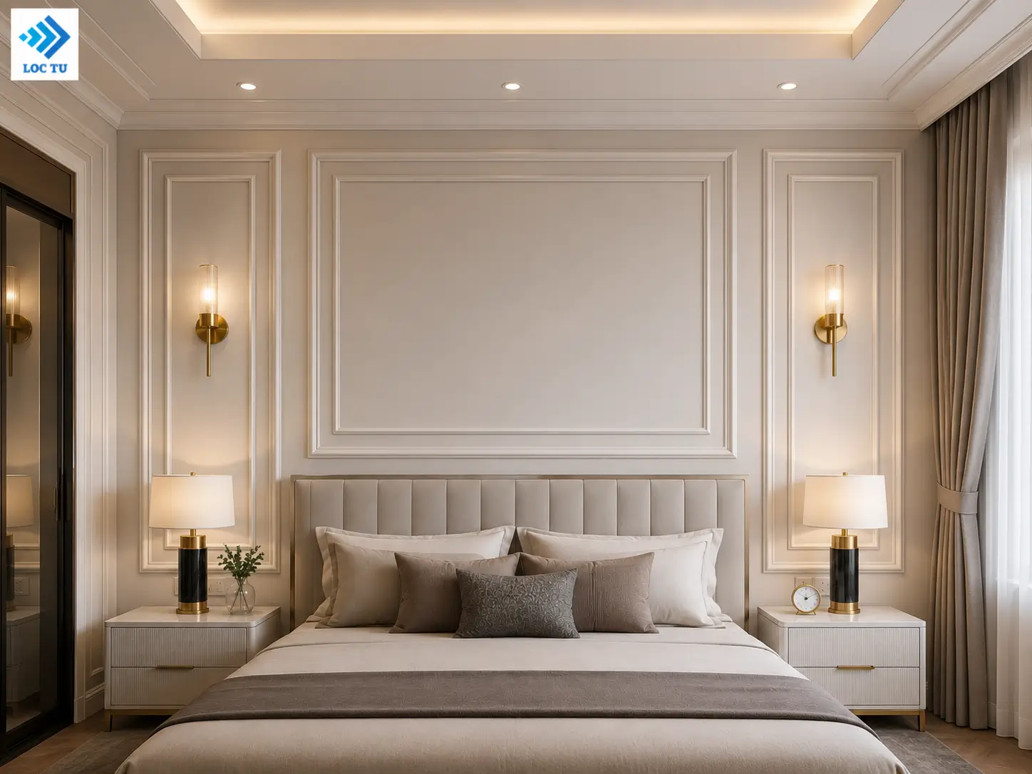 Phào chỉ EPS đầu giường giúp không gian phòng ngủ thêm chiều sâu và điểm nhấn thẩm mỹ