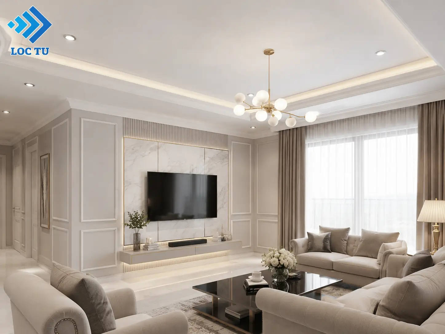 Phào chỉ EPS nội thất giúp kết nối hài hòa giữa trần, tường và các mảng trang trí