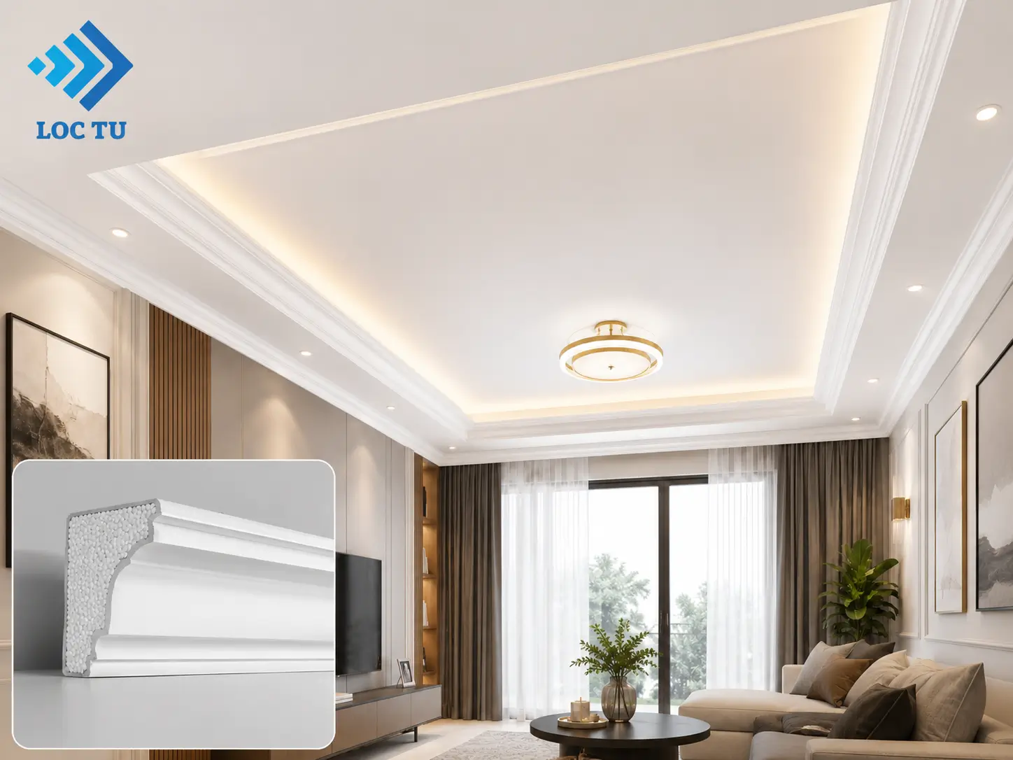 Phào chỉ EPS trần nhà là sự kết hợp hài hòa giữa giá trị thẩm mỹ và tính ứng dụng