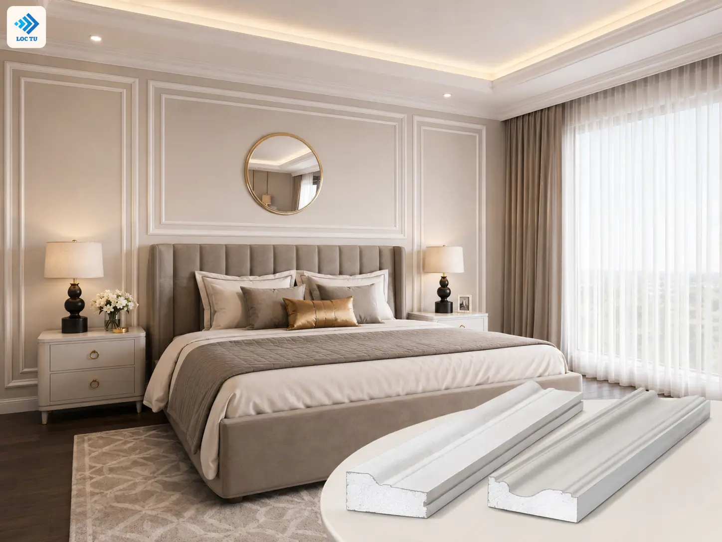 Phào chỉ EPS phòng ngủ mang đến vẻ đẹp thanh lịch. Liên hệ phào chỉ EPS Lộc Tự ngay!